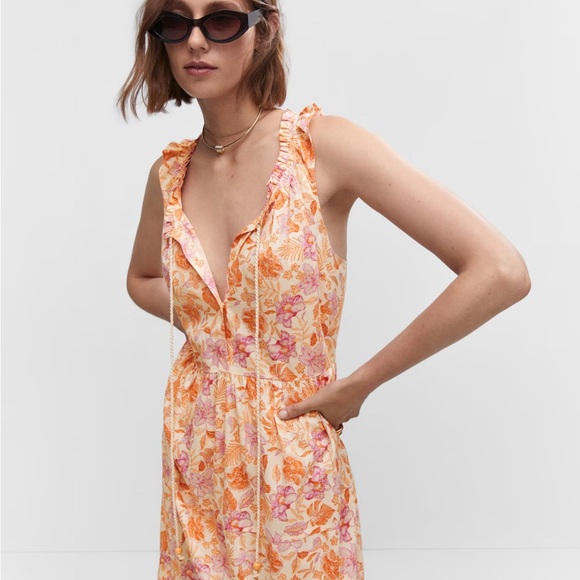 Mango Floral Maxi Dress - Pink and Orange SIZE 6 - Picture 5 of 12